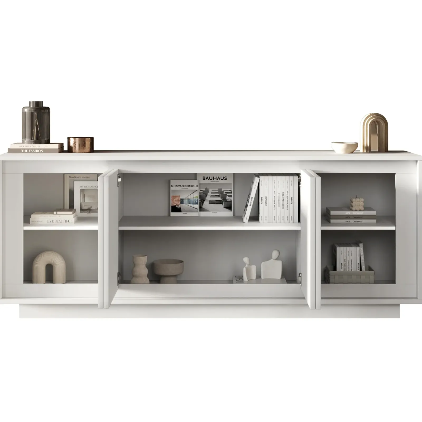 Garnero Arredamenti Credenze Moderne|Madie Moderne-Madia 207x80h cm 4 ante moderna Deluxe Bianco Opaco