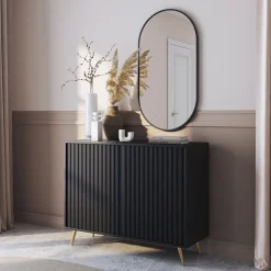 Garnero Arredamenti Credenze Moderne|Madie Moderne-Madia 104x78h cm 2 ante moderna nero cannettato Celestia Nero Opaco