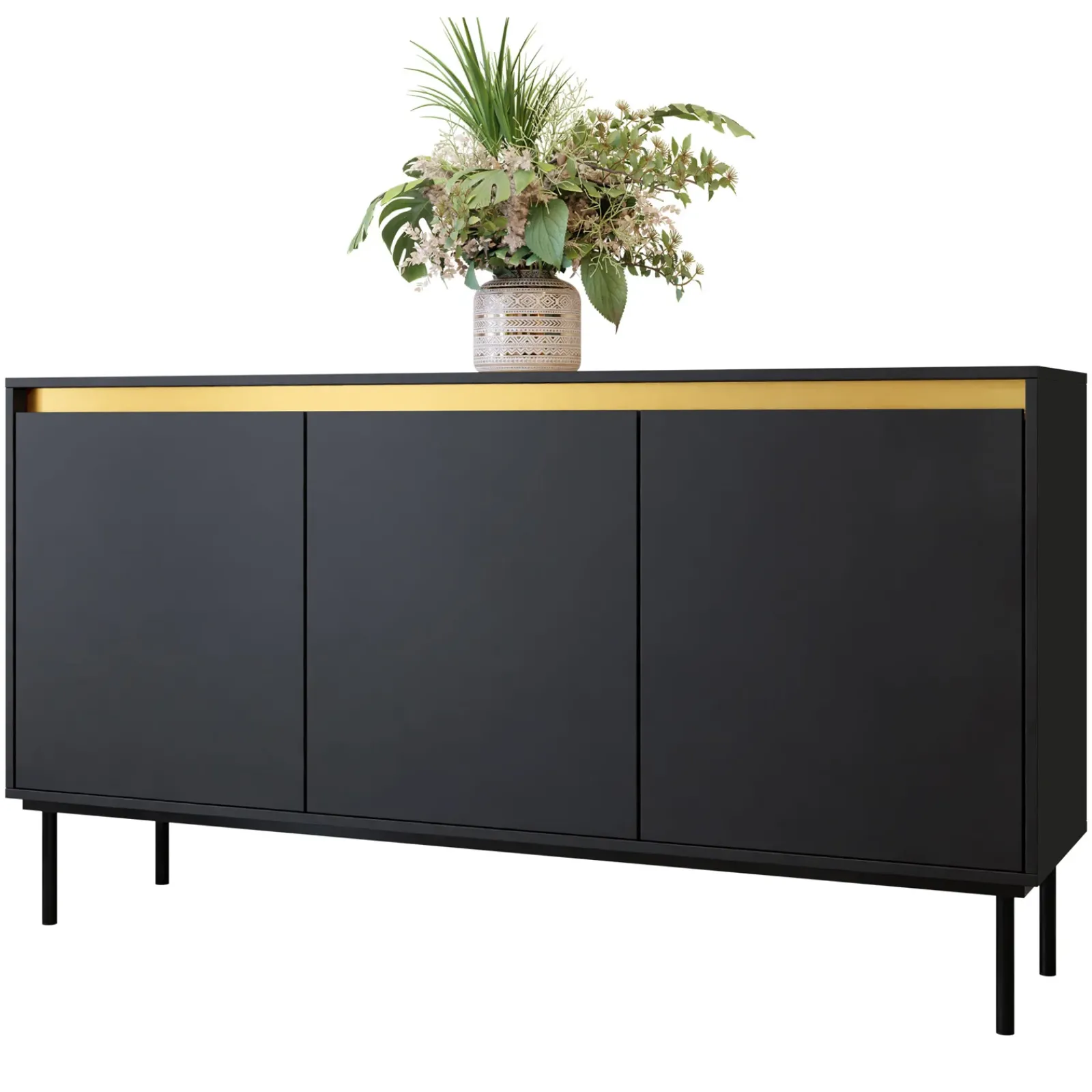 Garnero Arredamenti Credenze Moderne|Madie Moderne-Madia 160x86h cm 3 ante moderna nero oro Praga