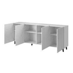 Garnero Arredamenti Credenze Moderne-Madia 201x83h cm 4 ante moderna cannettato bianco Essence Bianco Opaco