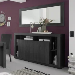 Garnero Arredamenti Madie Moderne|Madie Moderne-Madia 210x102h cm 4 ante moderna soggiorno Trilogy Nero Frassinato