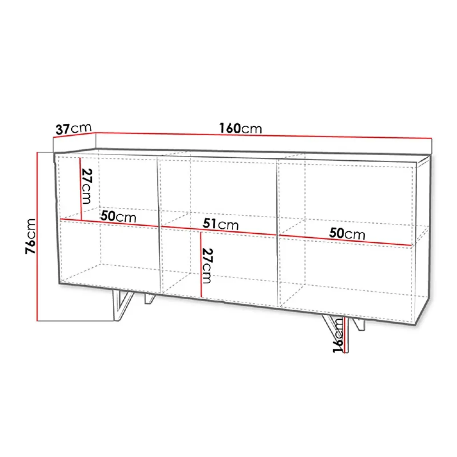 Garnero Arredamenti Madie Moderne|Madie Moderne-Madia 160x76h cm 3 ante moderna bianco lucido Kalmar
