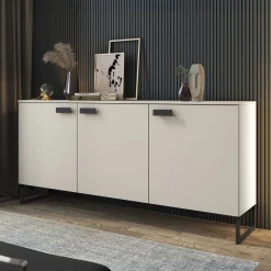 Garnero Arredamenti Madie Moderne|Madie Moderne-Madia 184x87h cm 3 ante moderna beige cashmere nero Casmira