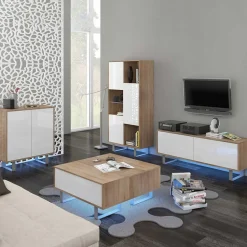 Garnero Arredamenti Credenze Moderne|Madie Moderne-Madia 80x90h cm 2 ante moderna rovere bianco lucido Kelli Gihome® Bianco Lucido - Rovere