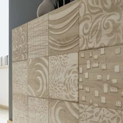 Garnero Arredamenti Credenze Moderne|Madie Moderne-Madia 181x84h cm 3 ante moderna   samoa con serigrafia Paradise Rovere