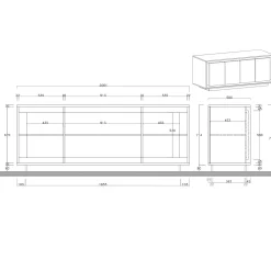 Garnero Arredamenti Credenze Moderne|Madie Moderne-Madia 207x80h cm 4 ante moderna cemento bianco opaco Deluxe Cemento - Bianco opaco
