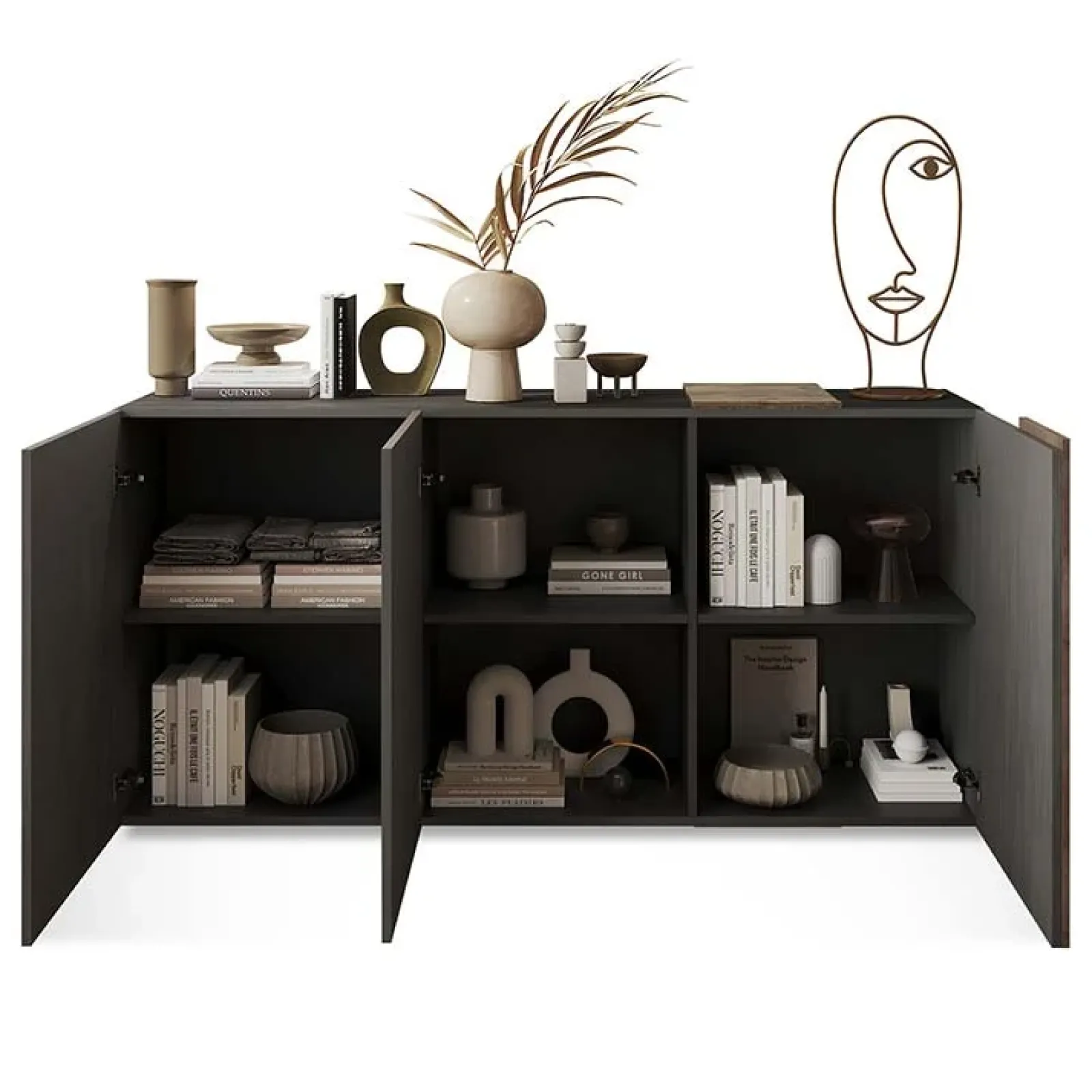 Garnero Arredamenti Madie Moderne|Madie Moderne-Madia 181x86h cm 3 ante moderna soggiorno titanio rovere Universal Antracite - Rovere