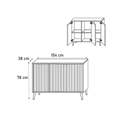Garnero Arredamenti Credenze Moderne|Madie Moderne-Madia 154x78h cm 3 ante moderna rovere cannettato nero Celestia Rovere Rustico - Nero opaco