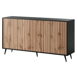 Garnero Arredamenti Credenze Moderne|Madie Moderne-Madia 154x78h cm 3 ante moderna rovere cannettato nero Celestia Rovere Rustico - Nero opaco