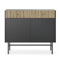 Garnero Arredamenti Credenze Moderne|Madie Moderne-Madia 105x90h cm 2 ante moderna nero rovere cannettato Eterna Nero Opaco - Rovere Rustico