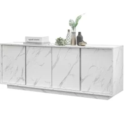 Garnero Arredamenti Credenze Moderne|Madie Moderne-Madia 180x79h cm 4 ante moderna effetto Viking Marmo bianco