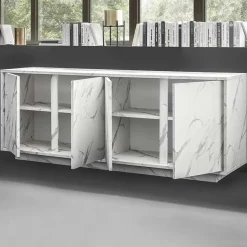 Garnero Arredamenti Credenze Moderne|Madie Moderne-Madia 180x79h cm 4 ante moderna effetto Viking Marmo bianco