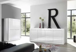Garnero Arredamenti Credenze Moderne|Madie Moderne-Madia 207x86h cm 4 ante moderna soggiorno Eternity Bianco Lucido