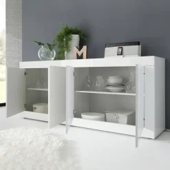 Garnero Arredamenti Credenze Moderne|Madie Moderne-Madia 207x86h cm 4 ante moderna soggiorno Eternity Bianco Lucido