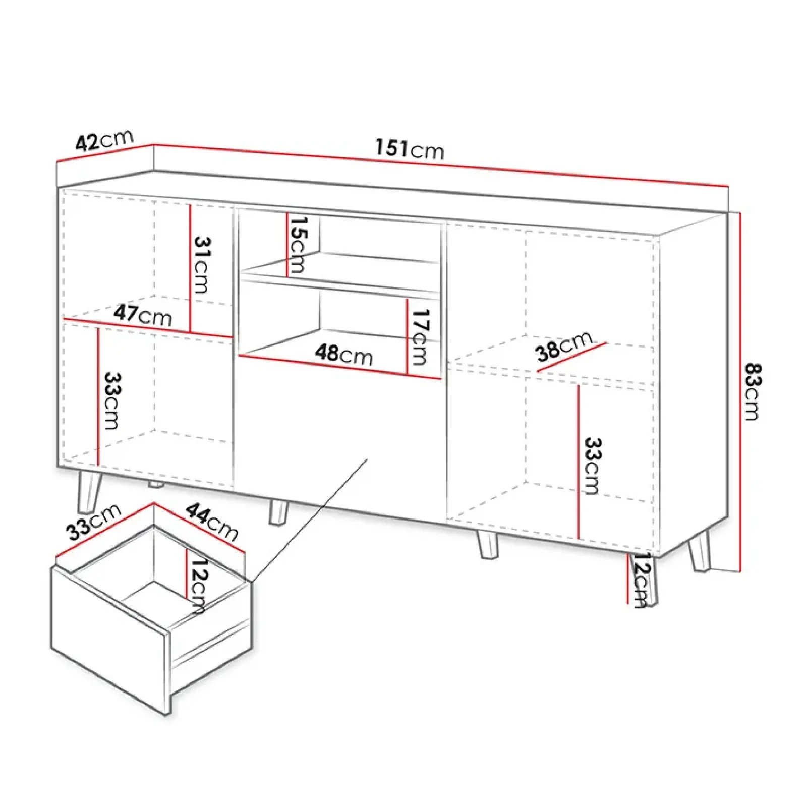 Garnero Arredamenti Madie Moderne|Madie Moderne-Madia 151x83h cm 3 ante moderna industrial cannettato Essence Antracite