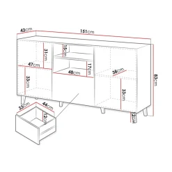 Garnero Arredamenti Madie Moderne|Madie Moderne-Madia 151x83h cm 3 ante moderna industrial cannettato bianco Essence Bianco Opaco