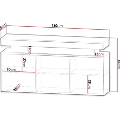 Garnero Arredamenti Credenze Moderne|Madie Moderne-Madia 160x83h cm 3 ante moderna con led nero Lumus Nero Lucido