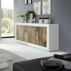 Garnero Arredamenti Credenze Moderne|Madie Moderne-Madia 207x86h cm 4 ante moderna soggiorno bianco lucido pero Eternity Rovere - Bianco Lucido