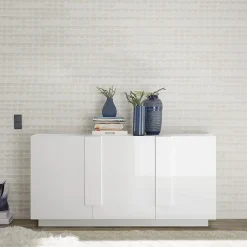 Garnero Arredamenti Credenze Moderne|Madie Moderne-Madia 182x90h cm 3 ante moderna bianco laccato lucido Alvarez Bianco Lucido