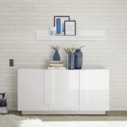 Garnero Arredamenti Credenze Moderne|Madie Moderne-Madia 182x90h cm 3 ante moderna bianco laccato lucido Alvarez Bianco Lucido