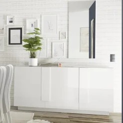 Garnero Arredamenti Credenze Moderne|Madie Moderne-Madia 182x90h cm 3 ante moderna bianco laccato lucido Alvarez Bianco Lucido