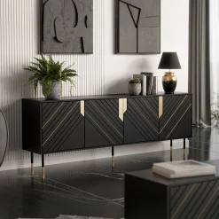 Garnero Arredamenti Credenze Moderne|Madie Moderne-Madia 204x72h cm 4 ante moderna design nero oro Golden
