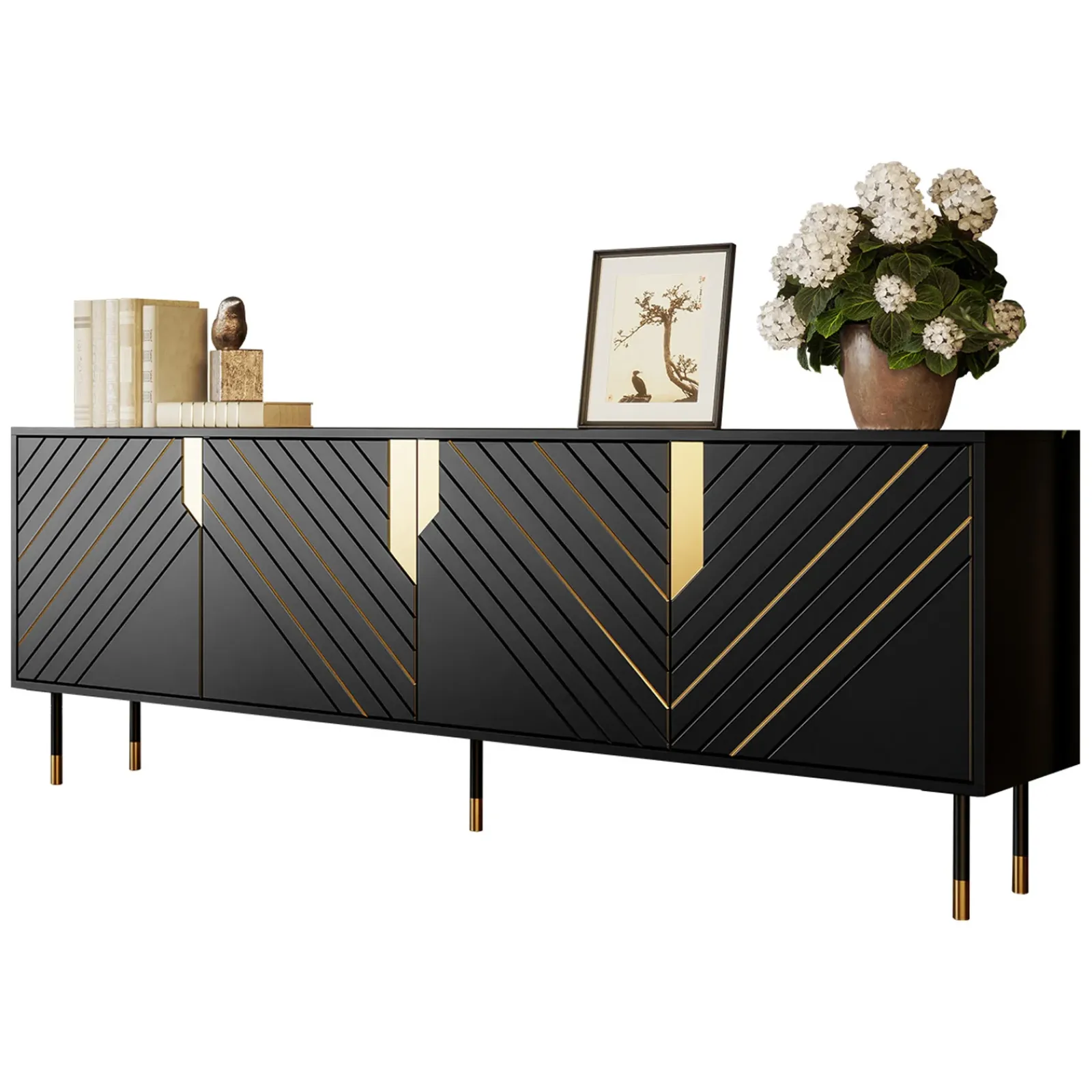 Garnero Arredamenti Credenze Moderne|Madie Moderne-Madia 204x72h cm 4 ante moderna design nero oro Golden