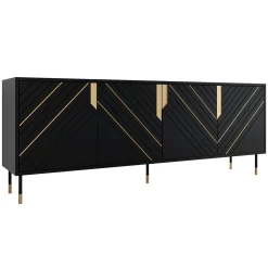 Garnero Arredamenti Credenze Moderne|Madie Moderne-Madia 204x72h cm 4 ante moderna design nero oro Golden
