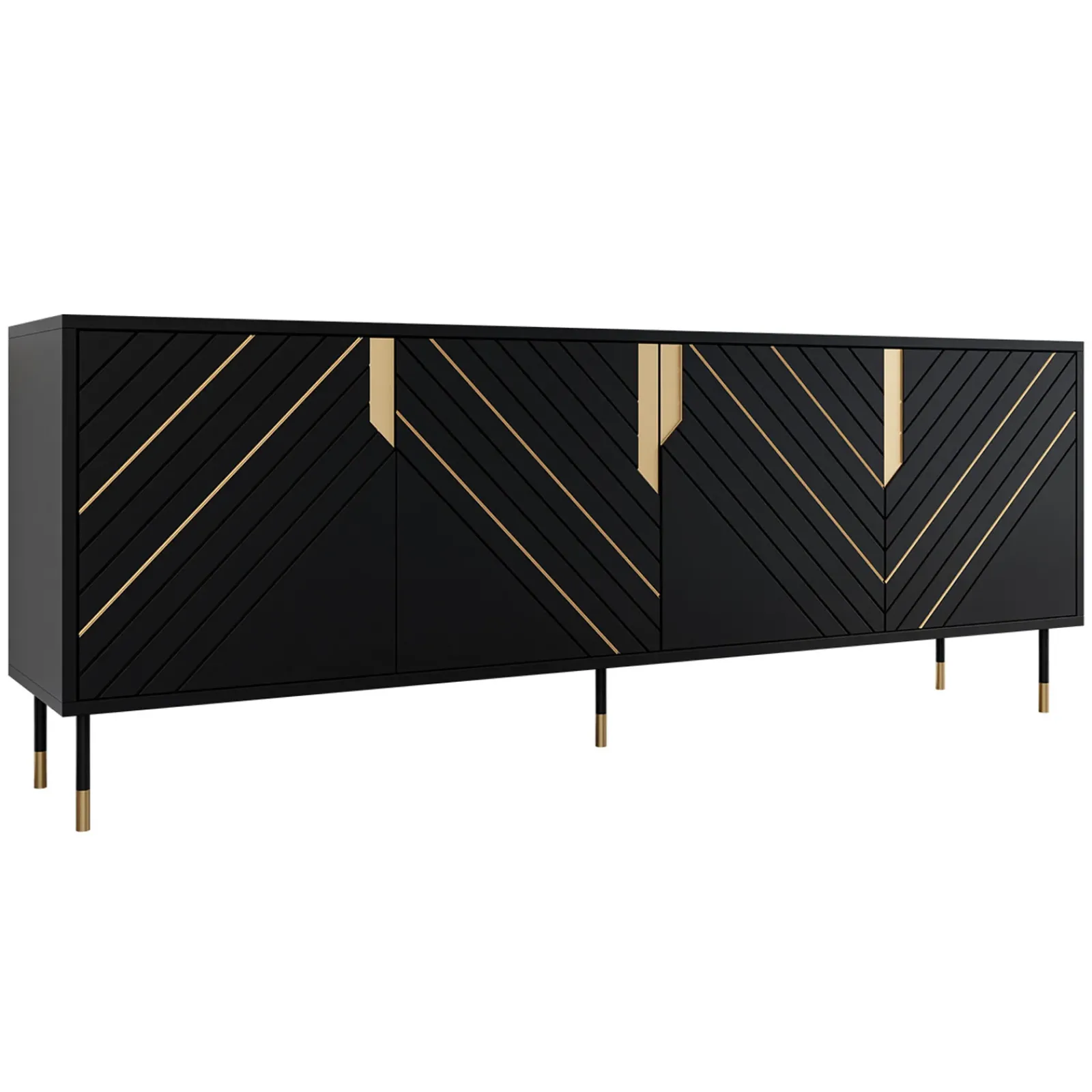 Garnero Arredamenti Credenze Moderne|Madie Moderne-Madia 204x72h cm 4 ante moderna design nero oro Golden