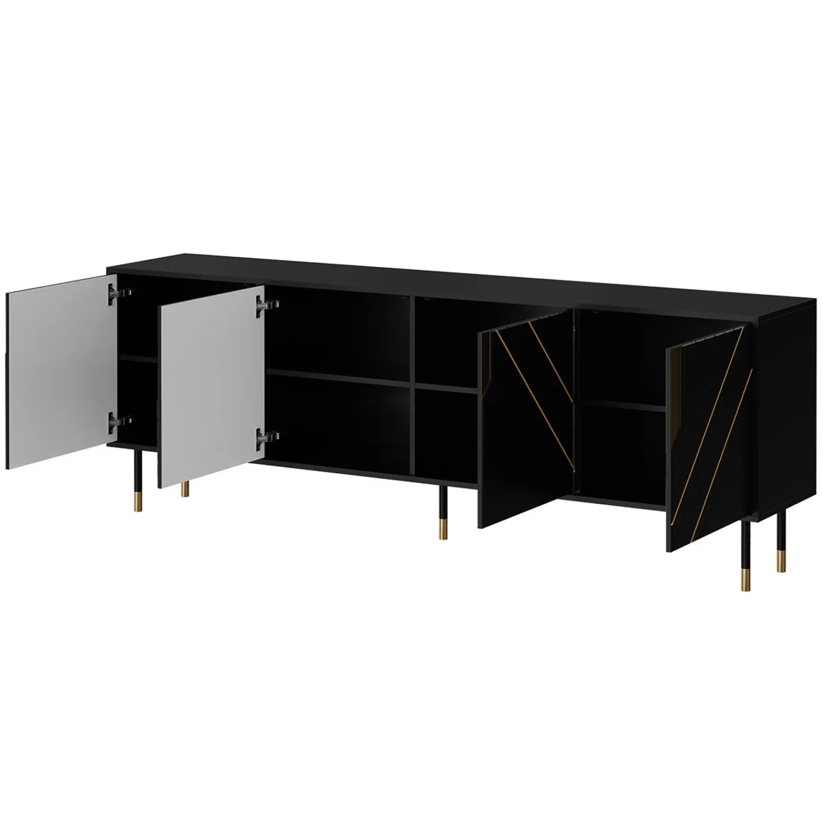 Garnero Arredamenti Credenze Moderne|Madie Moderne-Madia 204x72h cm 4 ante moderna design nero oro Golden