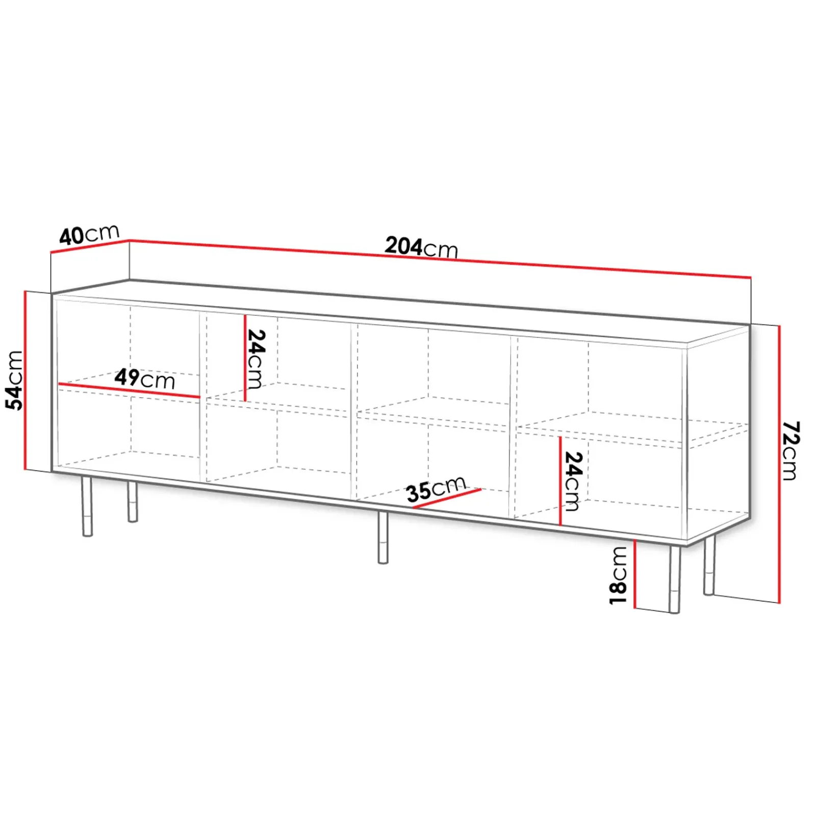Garnero Arredamenti Credenze Moderne|Madie Moderne-Madia 204x72h cm 4 ante moderna design nero oro Golden