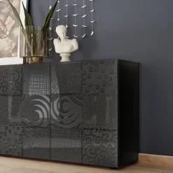 Garnero Arredamenti Credenze Moderne|Madie Moderne-Madia 241x84h cm 4 ante moderna grigio scuro con serigrafia Paradise Antracite