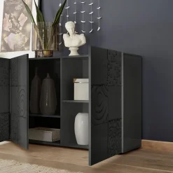 Garnero Arredamenti Credenze Moderne|Madie Moderne-Madia 241x84h cm 4 ante moderna grigio scuro con serigrafia Paradise Antracite