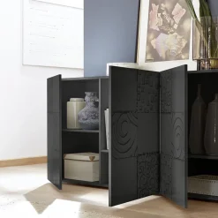 Garnero Arredamenti Credenze Moderne|Madie Moderne-Madia 241x84h cm 4 ante moderna grigio scuro con serigrafia Paradise Antracite