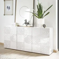 Garnero Arredamenti Credenze Moderne|Madie Moderne-Madia 181x84h cm 3 ante moderna soggiorno bianco laccato lucido Paradise Bianco Lucido