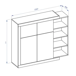Garnero Arredamenti Credenze Moderne|Madie Moderne-Madia 151x128h cm 4 ante moderna bianco lucido rovere Aria