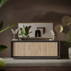 Garnero Arredamenti Credenze Moderne|Madie Moderne-Madia 207x80h cm 4 ante moderna antracite rovere chiaro Deluxe Antracite - Rovere