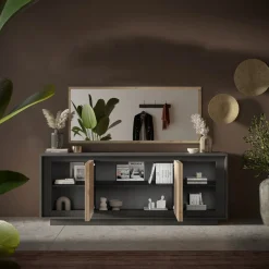 Garnero Arredamenti Credenze Moderne|Madie Moderne-Madia 207x80h cm 4 ante moderna antracite rovere chiaro Deluxe Antracite - Rovere