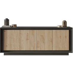 Garnero Arredamenti Credenze Moderne|Madie Moderne-Madia 207x80h cm 4 ante moderna antracite rovere chiaro Deluxe Antracite - Rovere