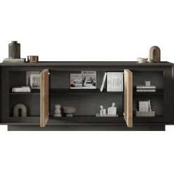 Garnero Arredamenti Credenze Moderne|Madie Moderne-Madia 207x80h cm 4 ante moderna antracite rovere chiaro Deluxe Antracite - Rovere