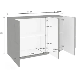 Garnero Arredamenti Madie Moderne|Madie Moderne-Madia 120x86h cm 3 ante moderna decorate grigio Zenzero Cemento