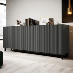 Garnero Arredamenti Madie Moderne|Madie Moderne-Madia 201x83h cm 4 ante moderna cannettato Essence Antracite