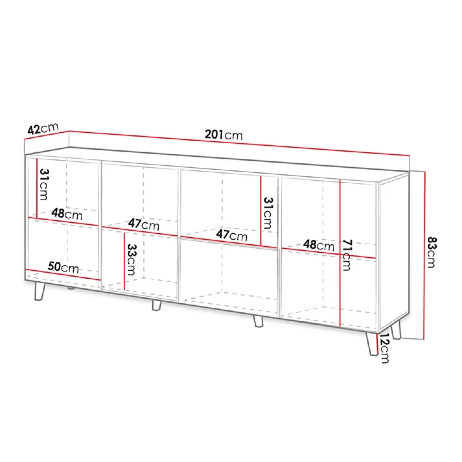 Garnero Arredamenti Madie Moderne|Madie Moderne-Madia 201x83h cm 4 ante moderna cannettato Essence Antracite