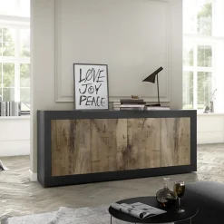 Garnero Arredamenti Madie Moderne|Madie Moderne-Madia 207x86h cm 4 ante moderna nero pero Eternity Rovere - Nero opaco