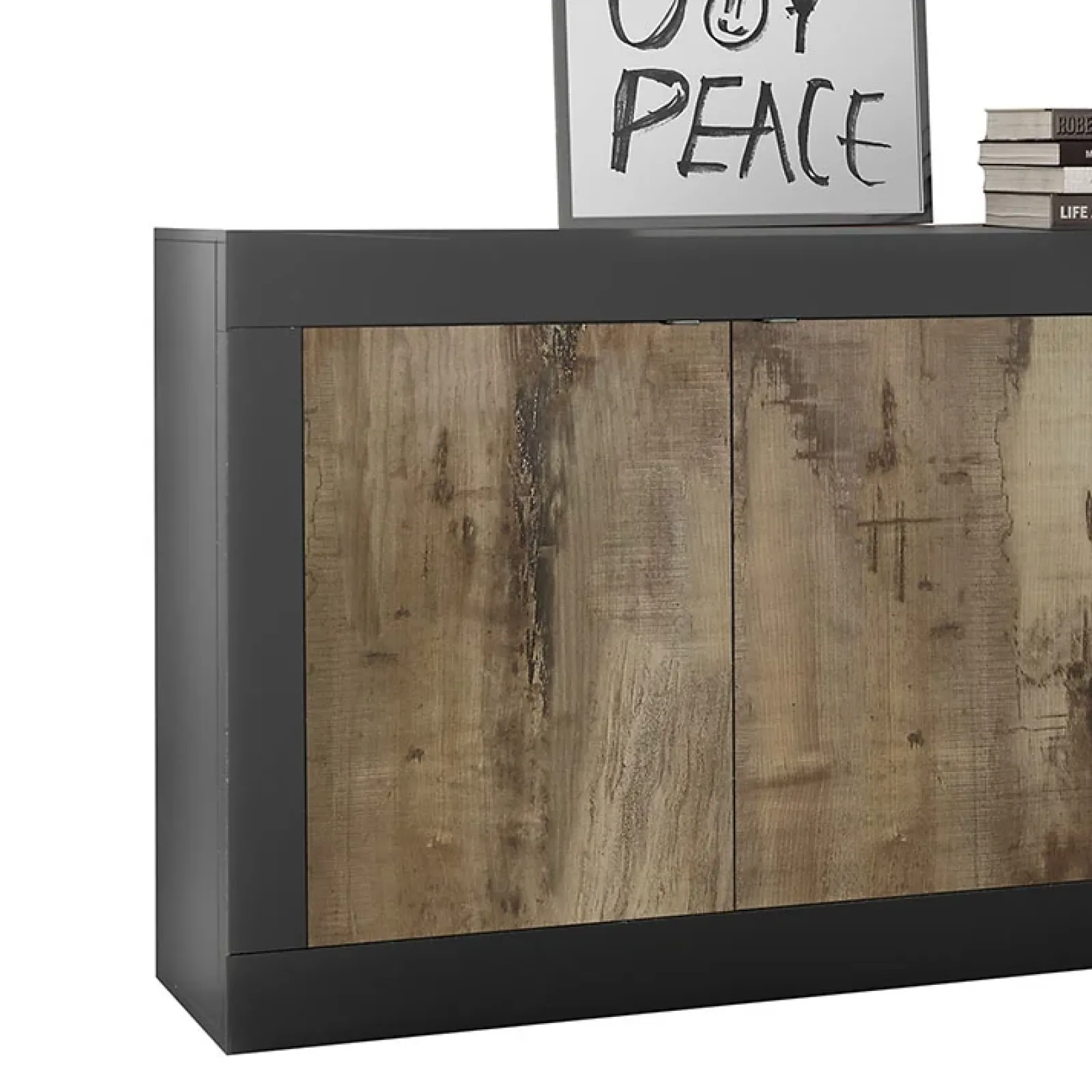 Garnero Arredamenti Madie Moderne|Madie Moderne-Madia 207x86h cm 4 ante moderna nero pero Eternity Rovere - Nero opaco