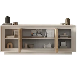 Garnero Arredamenti Credenze Moderne|Madie Moderne-Madia 207x80h cm 4 ante moderna beige rovere chiaro Deluxe Rovere - Beige