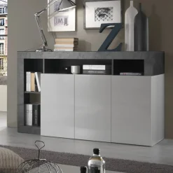 Garnero Arredamenti Credenze Moderne|Madie Moderne-Madia 146x93h cm 3 ante moderna bianco lucido ossido Invictus Bianco Lucido - Ossido