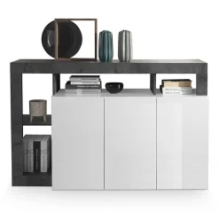 Garnero Arredamenti Credenze Moderne|Madie Moderne-Madia 146x93h cm 3 ante moderna bianco lucido ossido Invictus Bianco Lucido - Ossido