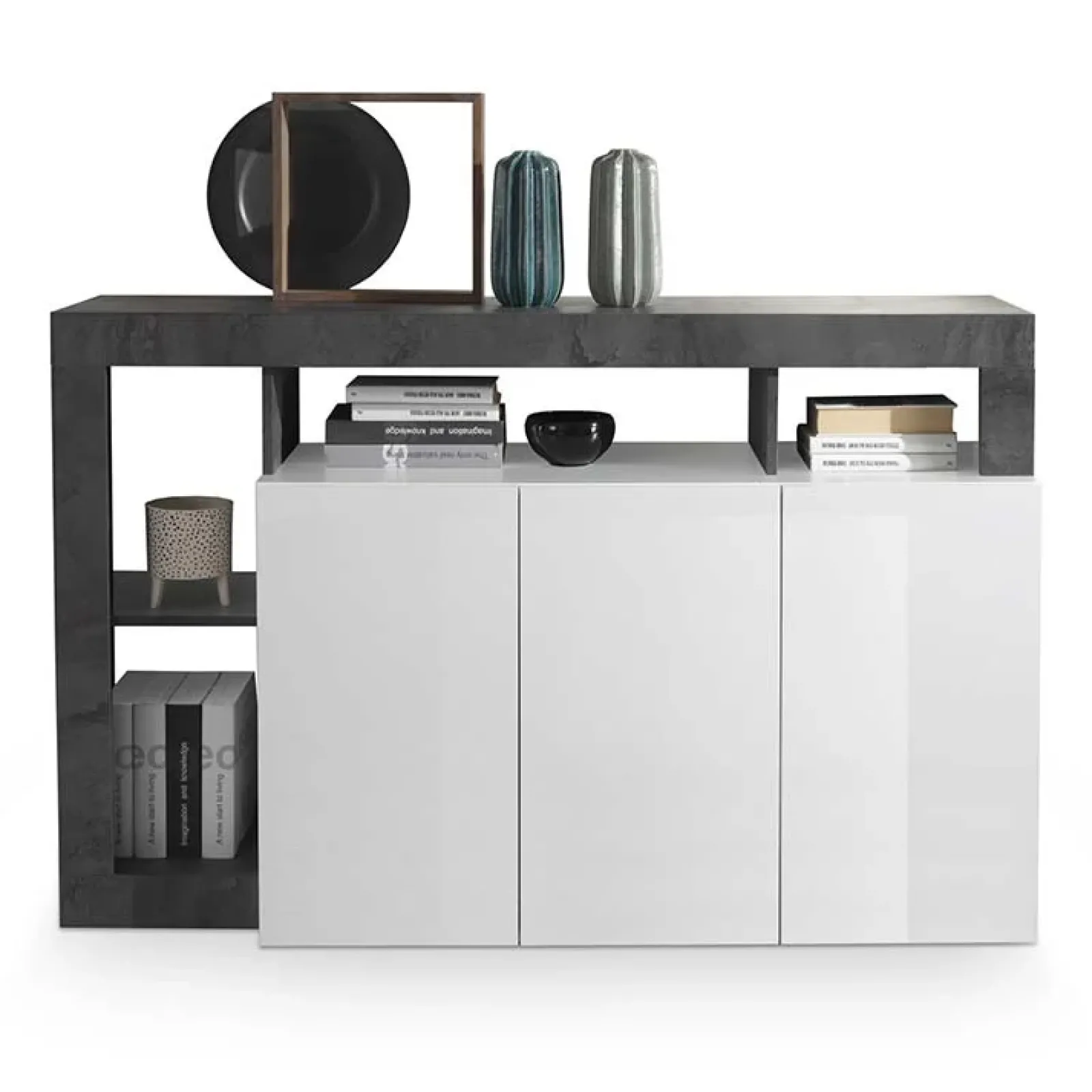 Garnero Arredamenti Credenze Moderne|Madie Moderne-Madia 146x93h cm 3 ante moderna bianco lucido ossido Invictus Bianco Lucido - Ossido