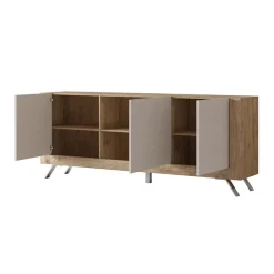 Garnero Arredamenti Madie Moderne|Madie Moderne-Madia 200x81h cm 3 ante moderna rovere tortora lucido Jumbo Tortora - Rovere